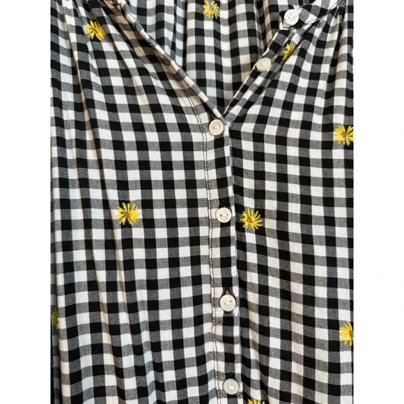 Old Navy Gingham Floral Embroidered Tiered Midi Dress Black White Yellow size XL - Picture 7 of 10